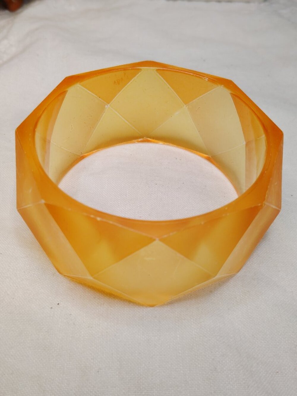 Vintage Faceted Apple Juice Lucite Bangle Bracelet – 3" Diameter, 1.5" Wide